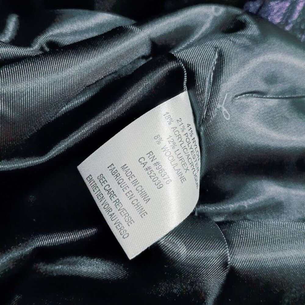 Samuel Dong Black & Mauve Plaid Jacket S With Puff Sleeves Button Front - Picture 10 of 11